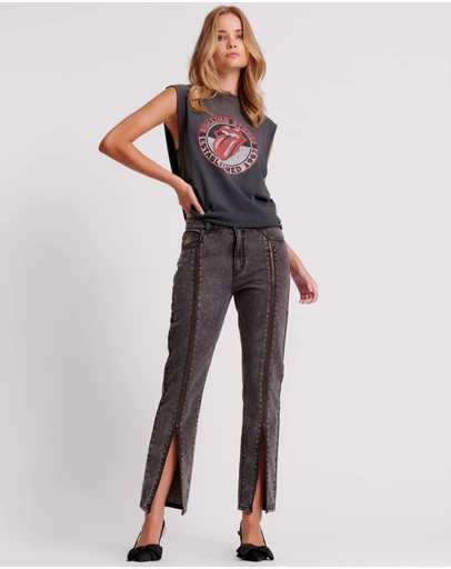 ONE TEASPOON - Faded Black Truckers Mid Waist Straight Leg Jeans
