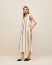 Trenery - Cabana Stripe V Neck Sleeveless Dress in Sand