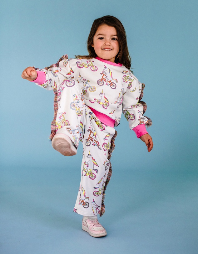 Rock Your Kid - Unicorn Bike Funky Fringe Track Pant in Cream