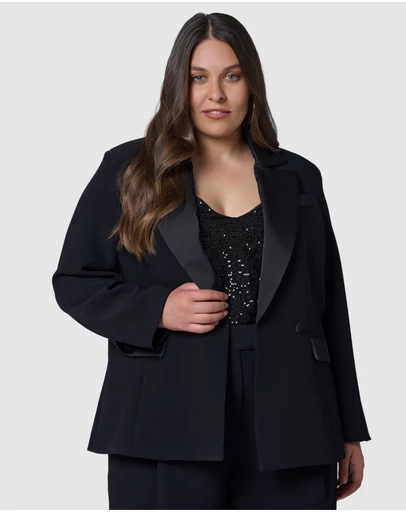Pink Dusk by Curve Project - Fired Up Satin Trim Blazer