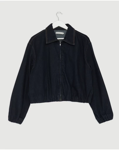Revibe - Repaired Minima Esenciales Mara Bubble Hem Denim Bomber Jacket - AU 10