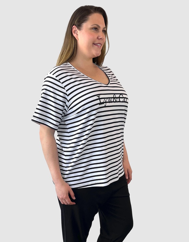 Love Your Wardrobe - LYW & Co Embroidered Stripe Tee