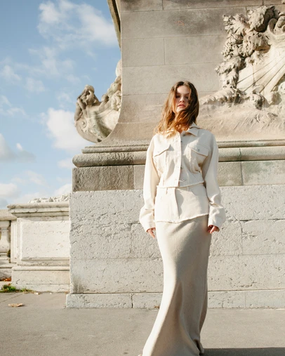FRIEND of AUDREY - Cotton Linen Contrast Long Skirt