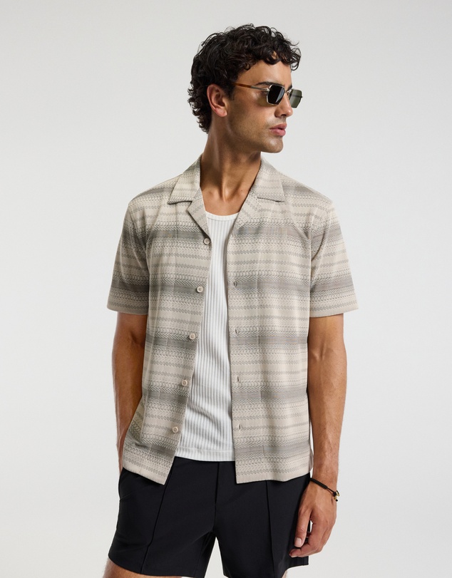 Calibre - Textured Stripe Cuban Collar Shirt Neutral