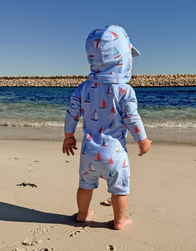 Purebaby - Printed Long Sleeve Rashie Sunsuit- Kids-Babies