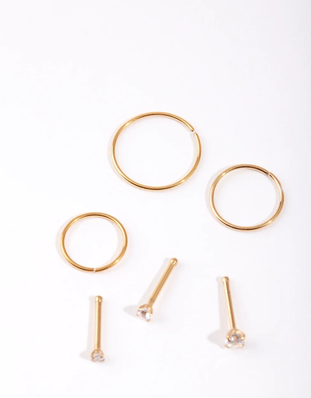Lovisa - Gold Cubic Zirconia Nose Ring 6-Pack