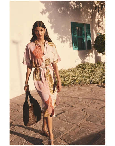 NEXT - Short Sleeve Tie Waist Midi Shirt Dress with Linen
