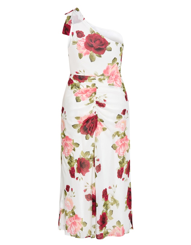 City Chic - Plus size Soiree Print One Shoulder Maxi Dress - ivory