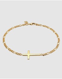 Kuzzoi - ICONIC EXCLUSIVE - Bracelet Male Cross Figaro Chain 925 Sterling Silver Gold Plated