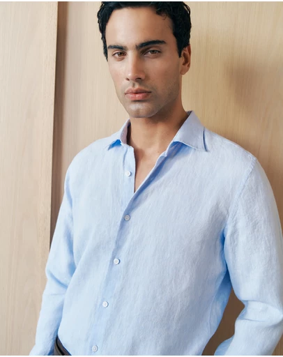 Trenery - Tailored Fit Delave Linen Shirt in Fresh Blue