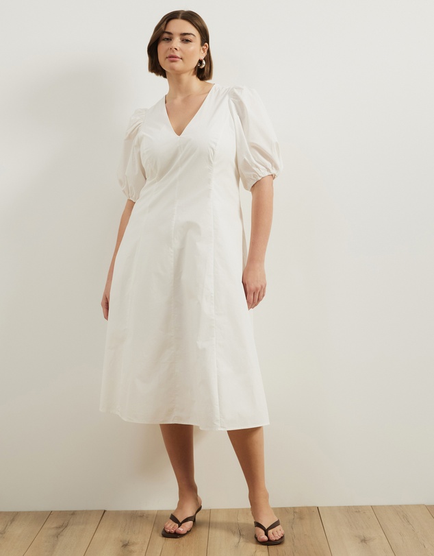 Atmos&Here Curvy - Ally Cotton Puff Sleeve Midi Dress