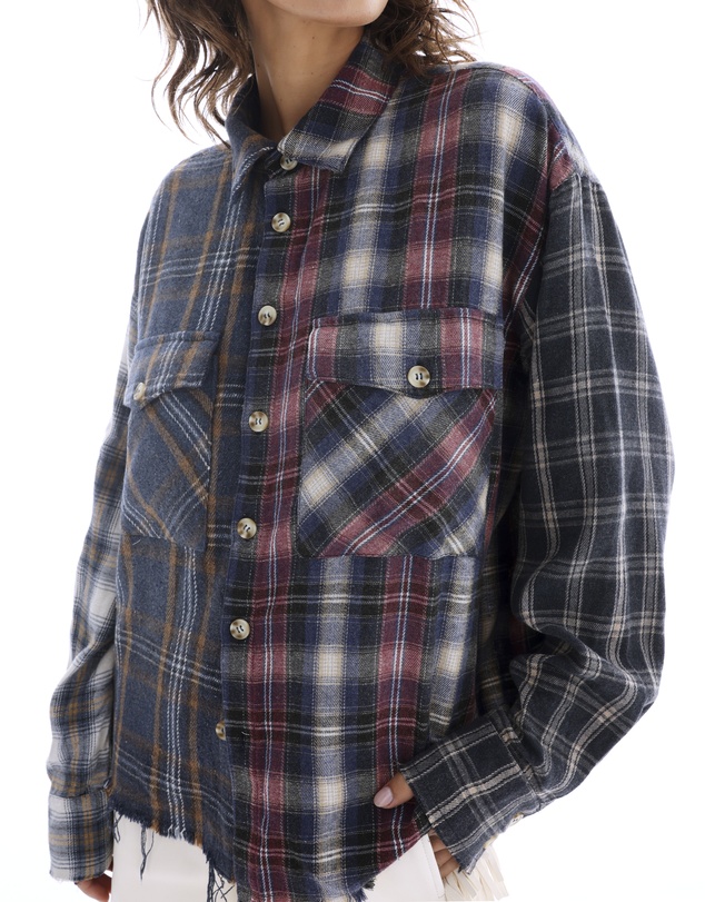 THE TALES - Cut Off Patchwork Check Shirt