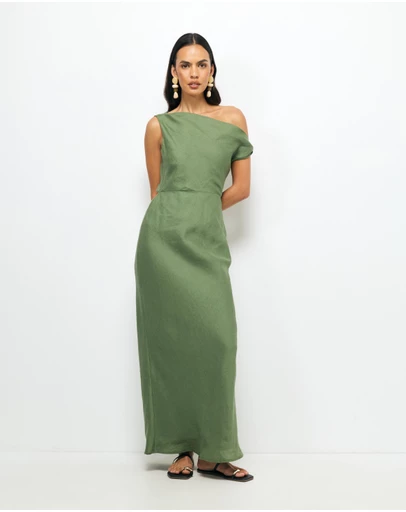 AERE - Fia Linen Draped Off Shoulder Maxi Dress