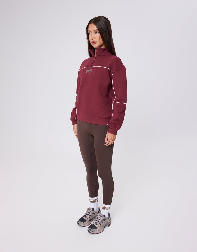 Upstate - Half Zip Pannelled Crew - Warm Cherry