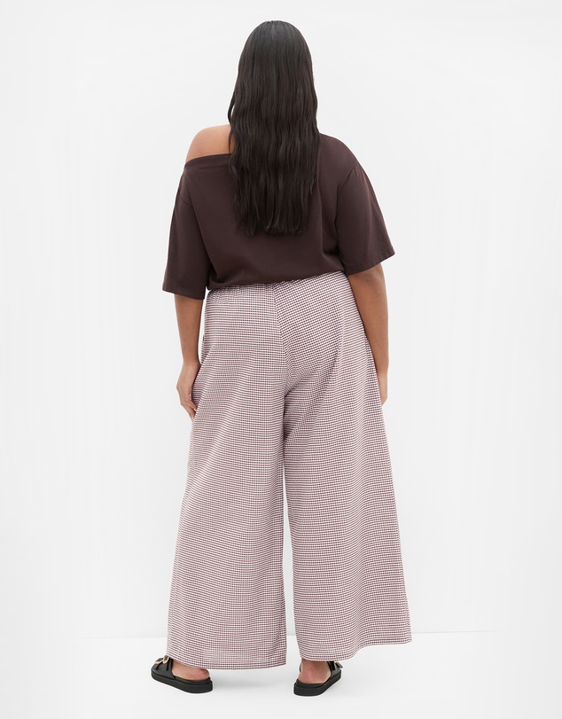 City Chic - Plus size Gingham Check Cotton Wide Leg Pant - chocolate