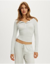 Cotton On Body - Super Soft Boat Neck Henley Long Sleeve Top