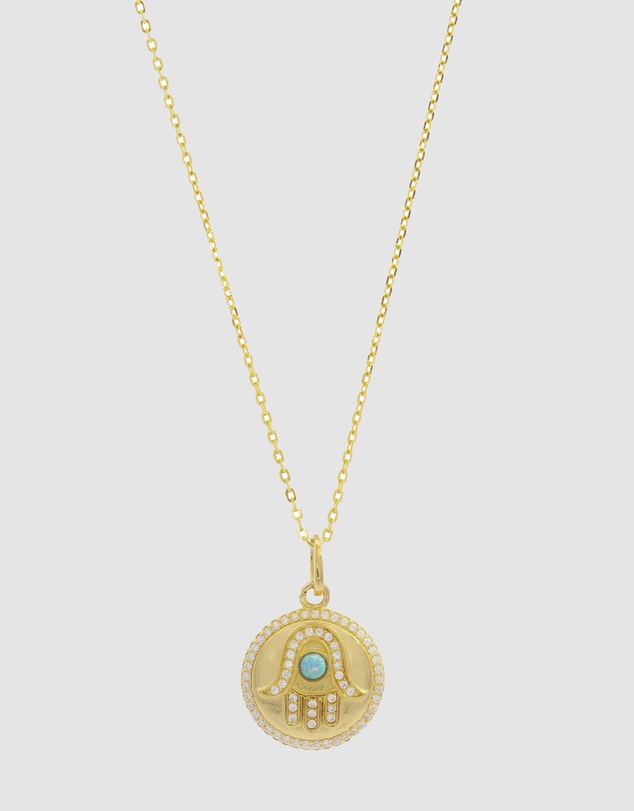 Georgini - Georgini Opal Glow Blue Created Opal Hamsa Gold Medallion
