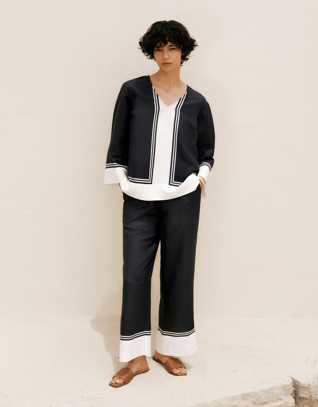 Trenery - Linen Blend Border Print Pant in Night Sky