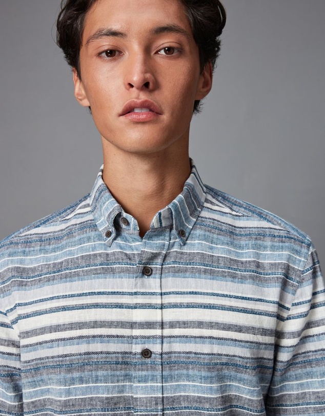 NEXT - Linen Blend Horizontal Stripe Short Sleeve Shirt