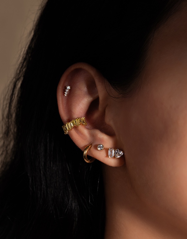 Wanderlust + Co - Heart Baguette Duo Stud Earrings