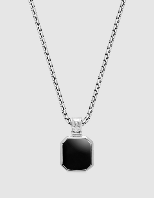 Nialaya Jewellery - Men's Necklace with Square Matte Onyx Pendant