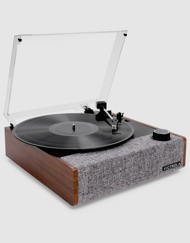 Victrola - Victrola Eastwood II Turntable - Walnut + Gadhouse Vinyl Rack Bundle - Black