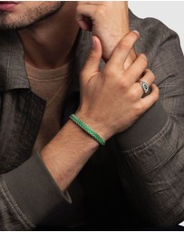 Nialaya Jewellery - Green Woven 8mm Box Chain Bracelet in Silver