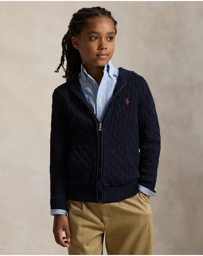 Polo Ralph Lauren - Cable Cotton Hooded Full-Zip Sweater - ICONIC EXCLUSIVE - Teens