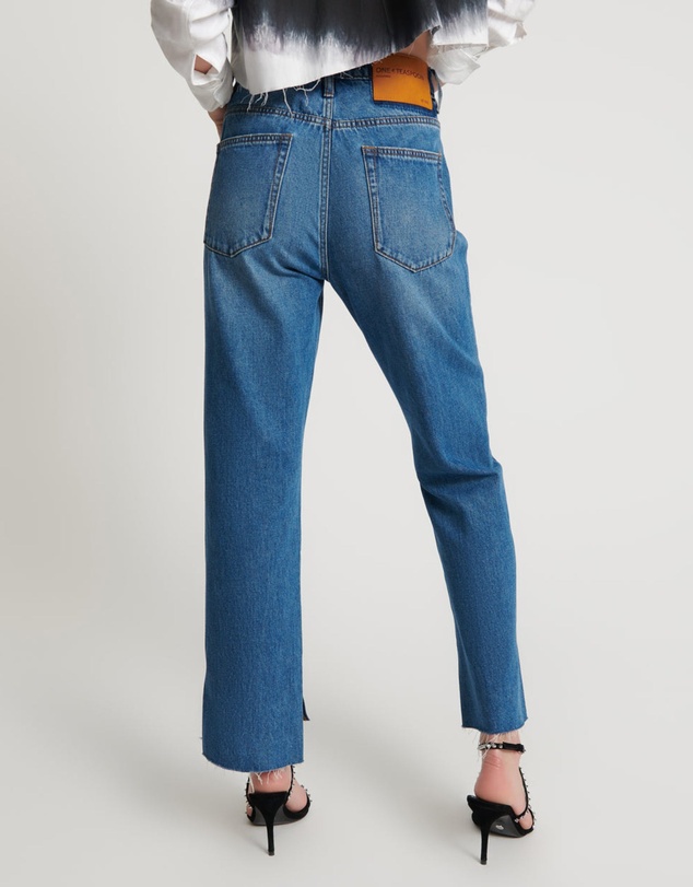 ONE TEASPOON - Bay Blue Hooligans Mid Waist Relaxed Cropped Jeans