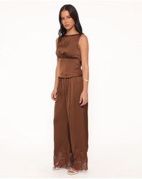 Petal & Pup - Viola Drawstring Wide Leg Pant - Chocolate