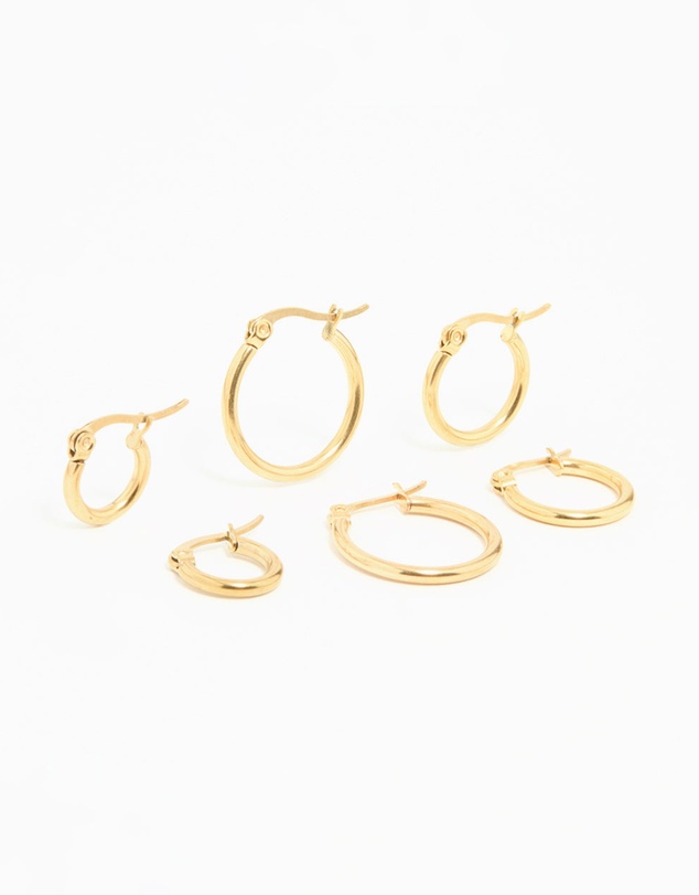 Lovisa - Gold Plated Surgical Steel Clasp Hoop Earrings 2-Pack