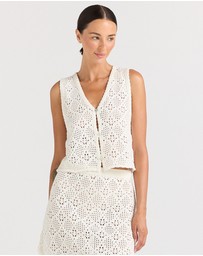Poolside Paradiso - Messina Crochet V Knit Button Up Top - Vanilla