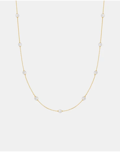 Ania Haie - Ania Haie Gold Shell Pearl Station Chain Necklace