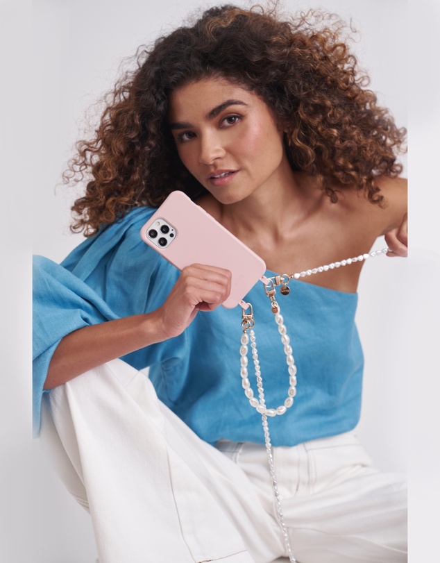 LOUVE COLLECTION - Dusty Pink Phone Case + Pearl Crossbody Chain & Wristlet