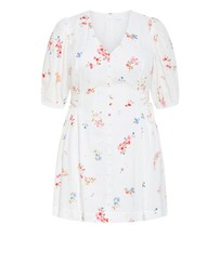 City Chic - Plus size Briella Petal Print Mini Dress - ivory