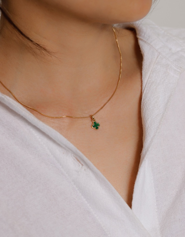 Elli Jewelry - Necklace Cloverleaf Enamel Green 925 Sterling Silver Gold Plated