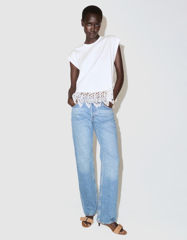 M.N.G - Cotton T-Shirt with Broderie Anglaise Embroidery