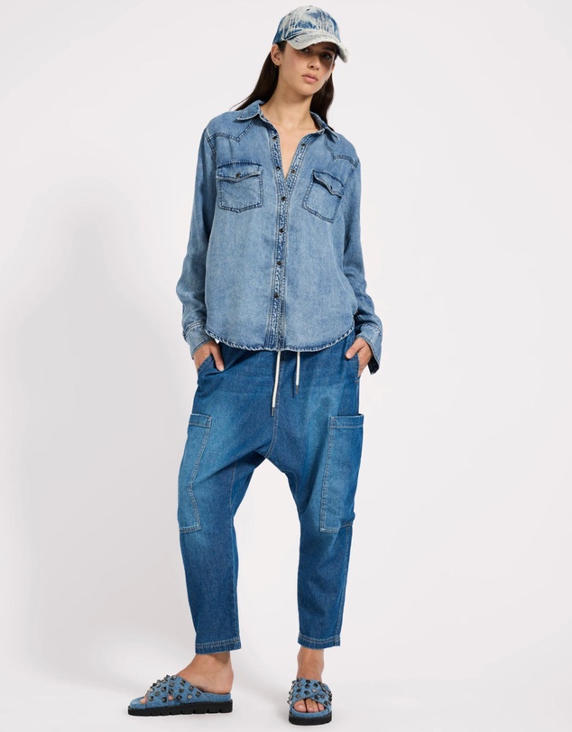 ONE TEASPOON - Isla Low Waist Drawstring Harem Denim Jeans - Blue Pasadena