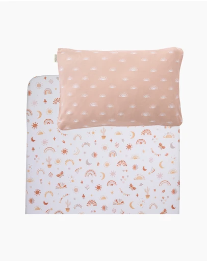 Living Textiles - Organic Port-a-Cot Fitted Sheet & Pillowcase - Bohemian Bliss