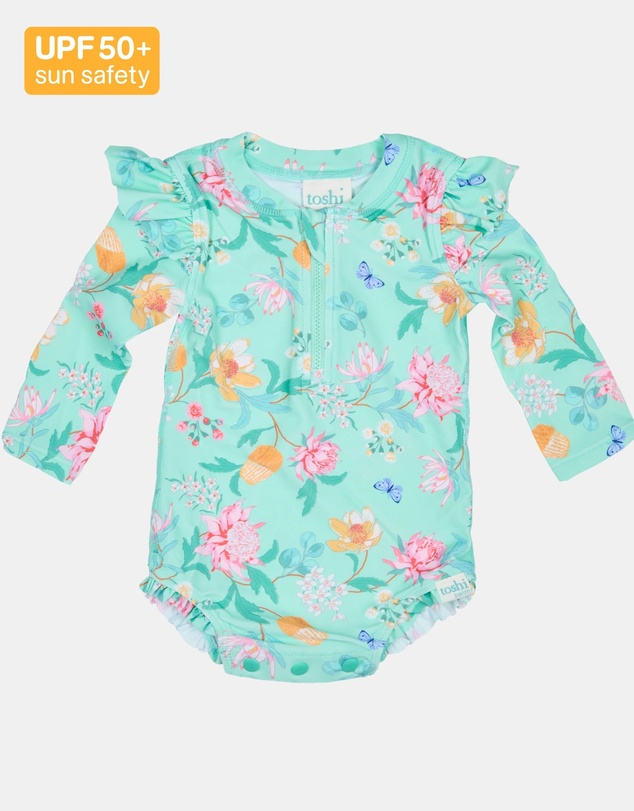 Toshi - Swim Onesie L/S Ripple -  Waratah Mint 1