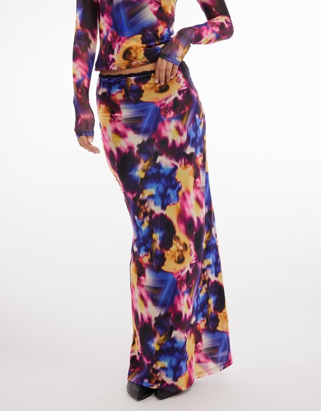 Dazie - Midnight Bloom Mesh Maxi Skirt