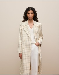 Trenery - Yarn Dyed Check Trench Coat in Fawn