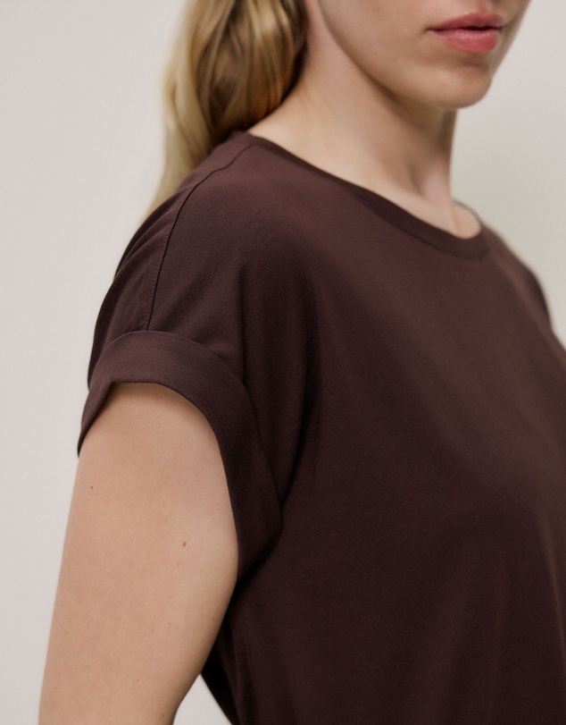 Trenery - Australian Cotton Cuff Sleeve T-shirt in Coffee