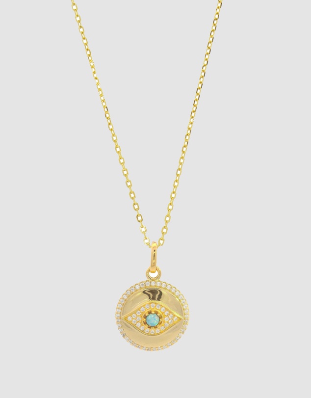 Georgini - Georgini Opal Glow Blue Created Opal Evil Eye Gold Medallion