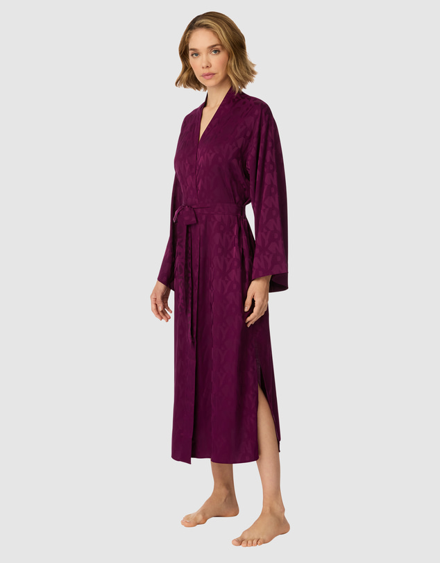 DKNY - Logo Satin Midi-Length Belted Lounge Robe