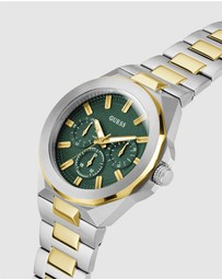 GUESS - Two-Tone Silver and Gold-Tone 46mm Green Dial Men's Watch