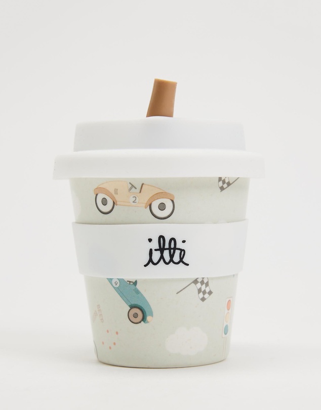 itti bitti - Reusable Baby Cino Cup with 2 Straws - Zoom Zoom Race Car