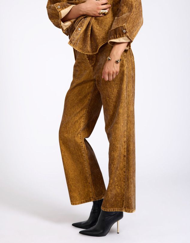 ONE TEASPOON - Baxters Mid Waist Wide Leg Denim Jeans - Burnt Tobacco