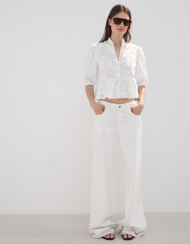 M.N.G - Embroidered Puff-Sleeve Blouse