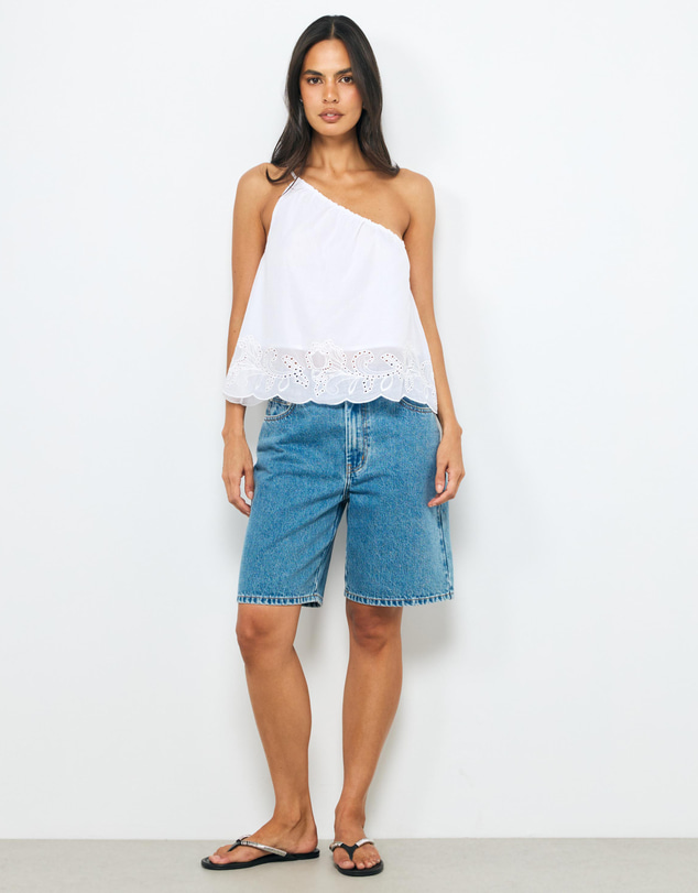 AERE - Organic Cotton Embroidery One Shoulder Top